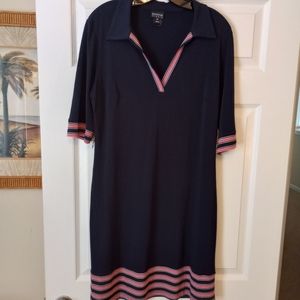 En Focus v-neck navy blue and pink sheath. Size 14